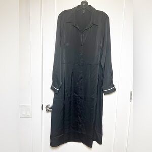 Nordstrom Halogen Black Satin Button Down Sleep Shirt Dress Long Women’s Large